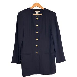 VTG Chaus Navy Military Style Blazer Gold Buttons Shoulder Pads 100% Wool Sz 10